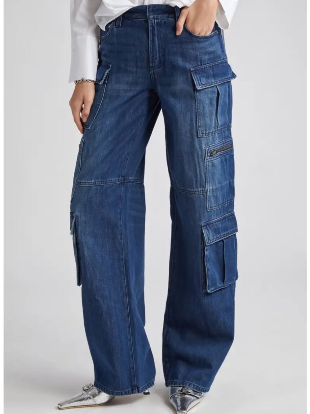 NWT Alice + Olivia Cay Baggy Denim Cargo Wide Leg Jeans Size 26